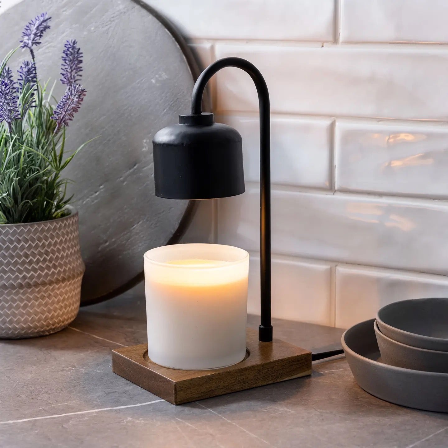 Black & Wood Candle Warmer